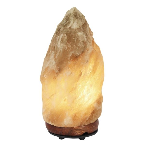 Grey Himalayan salt lamp glowing.