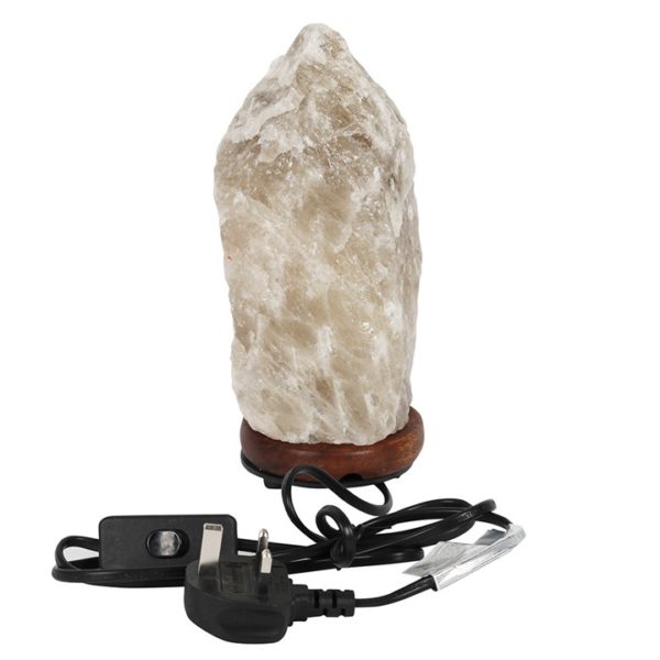 Grey salt lamp with plug.